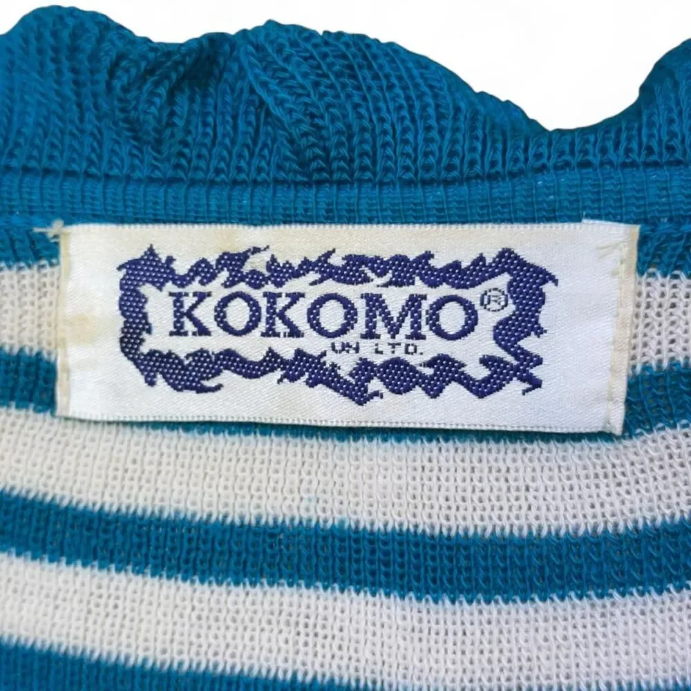 Vintage Kokomo Ltd. Blue & White Striped Ruffled Cardigan size L/XL